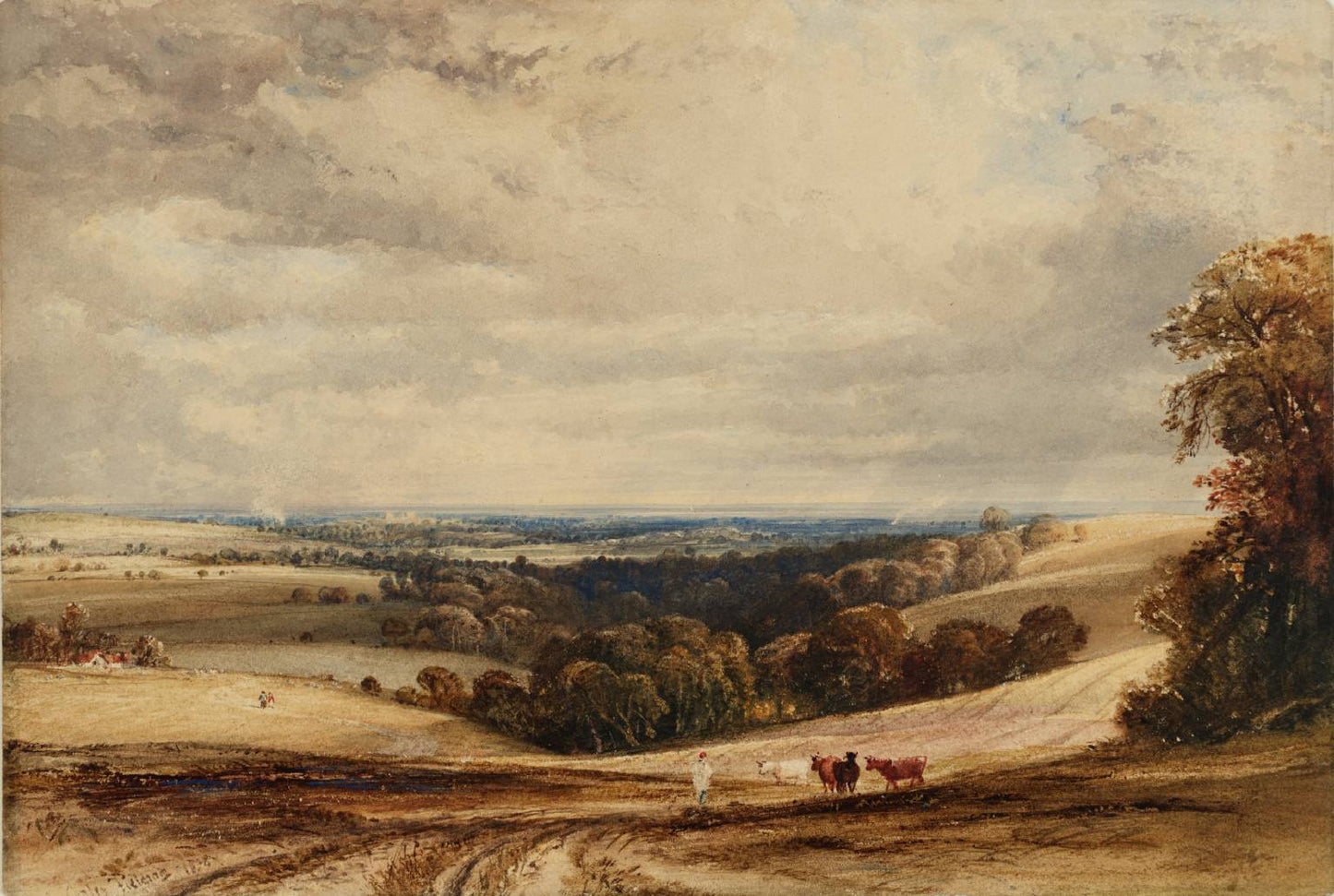 A View in Sussex, vintage artwork by Anthony Vandyke Copley Fielding, 12x8" (A4) Poster