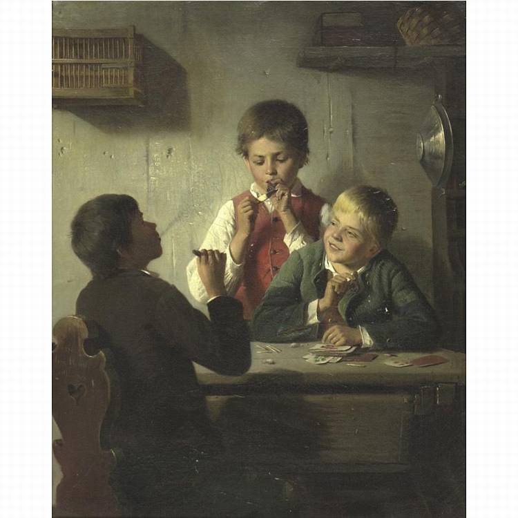 The young smokers, vintage artwork by August Heyn, 12x8" (A4) Poster
