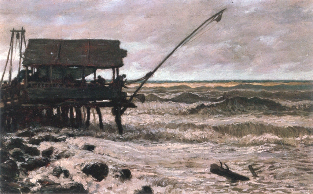 Fishing Hut off Pierced, Viareggio, Italy, vintage artwork by Elihu Vedder, 12x8" (A4) Poster