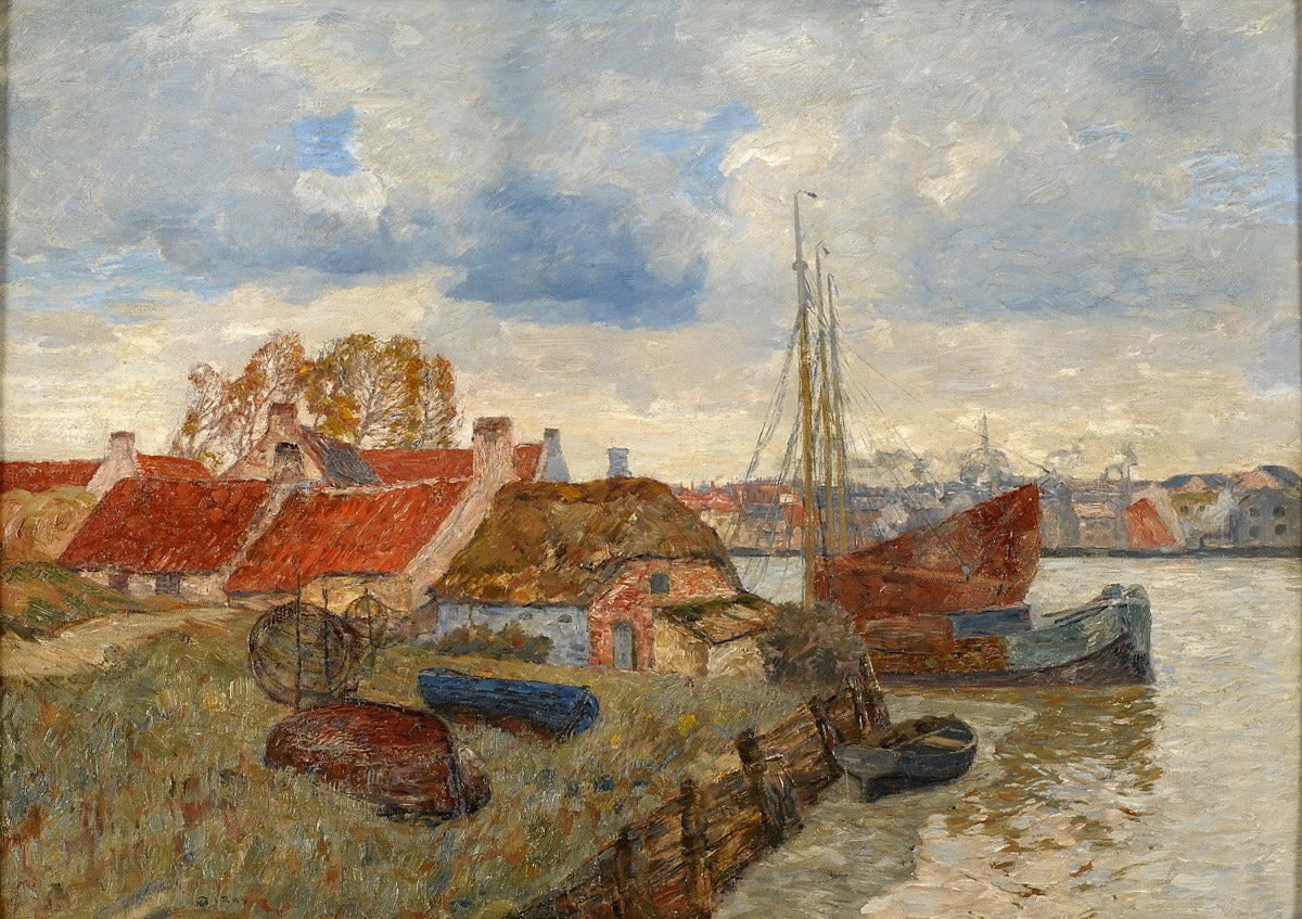 The Harbor, vintage artwork by Andreas Dirks, 12x8" (A4) Poster