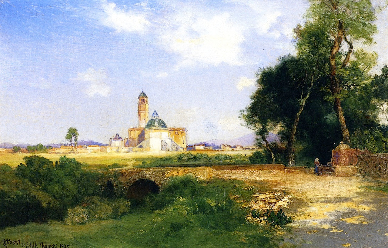 Church at Teoloyacan, vintage artwork by Thomas Moran, 12x8" (A4) Poster