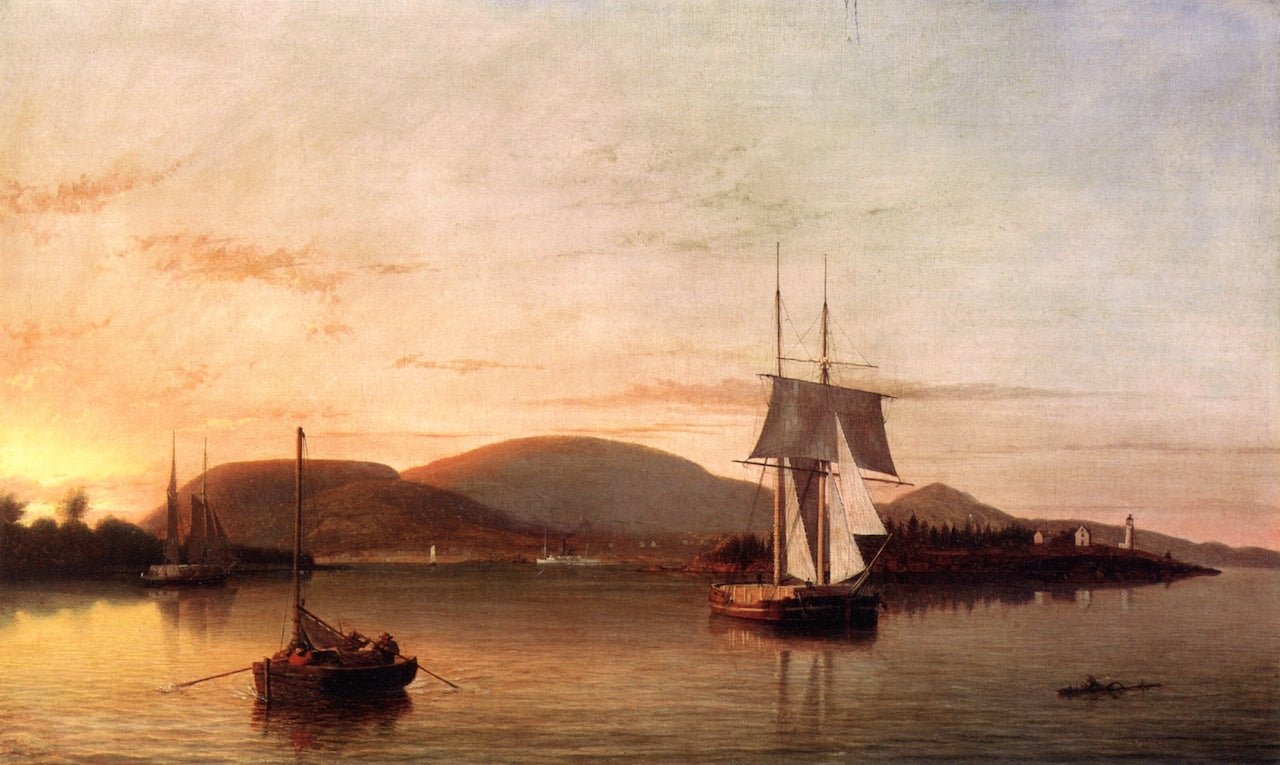 Camden Mountains from the South Entrance to the Harbor, vintage artwork by Fitz Henry Lane, A3 (16x12") Poster Print