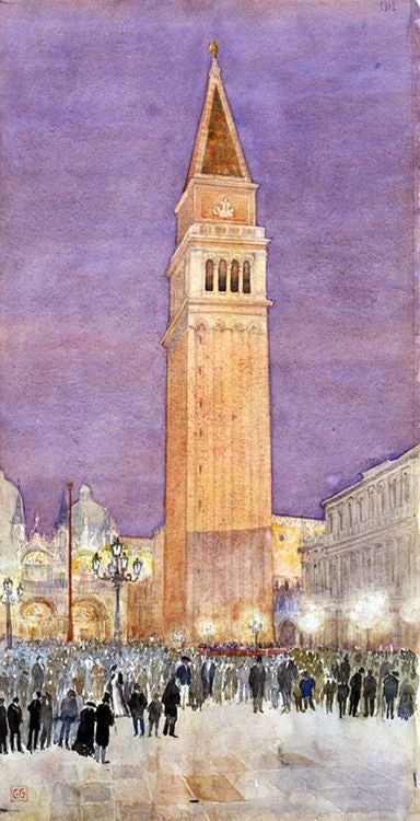 Bell Tower, St. Mark's Square, Venice, vintage artwork by Cass Gilbert, 12x8" (A4) Poster