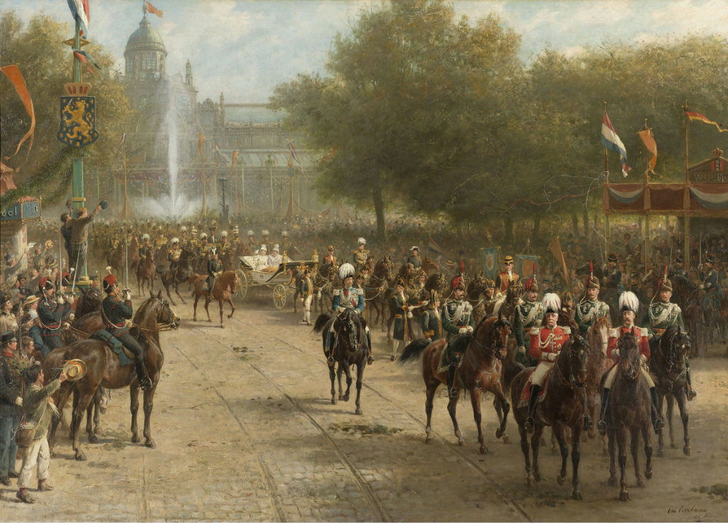 Frederiksplein in Amsterdam during the entry of Queen Wilhelmina, vintage artwork by Otto Eerelman, 12x8" (A4) Poster