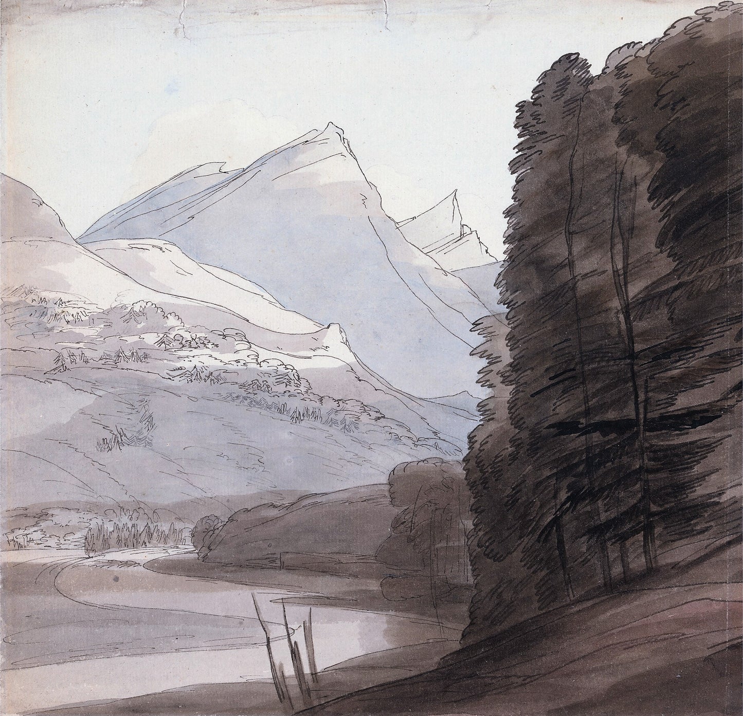 On the Side of the Rhine near the Source, Light Coming from the Right, vintage artwork by Francis Towne, 12x8" (A4) Poster