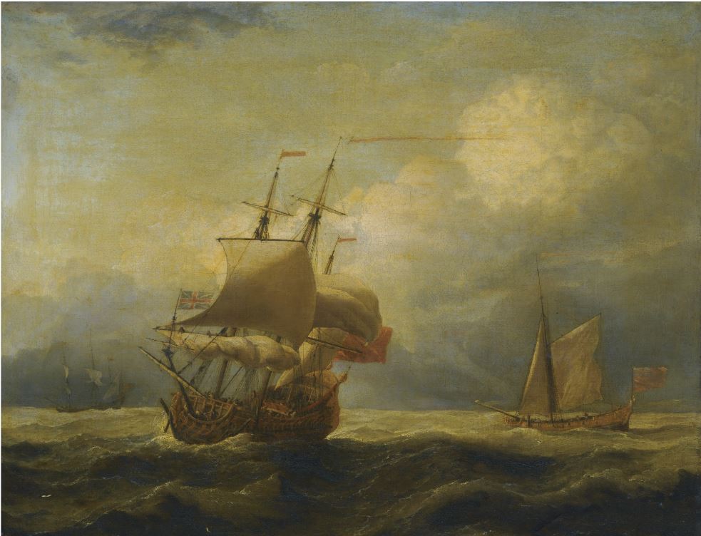 An English Ship Close-Hauled in A Strong Breeze, vintage artwork by Willem van de Velde the Younger, 12x8" (A4) Poster