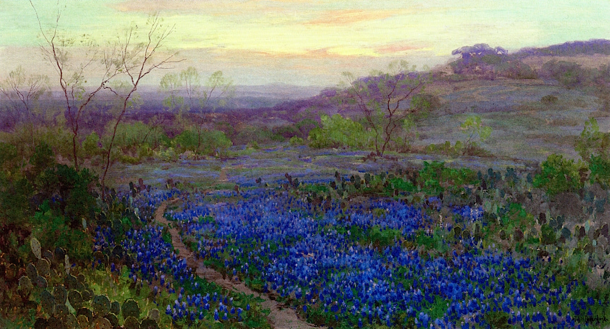 Blue Bonnets at Twilight, vintage artwork by Julian Onderdonk, 12x8" (A4) Poster