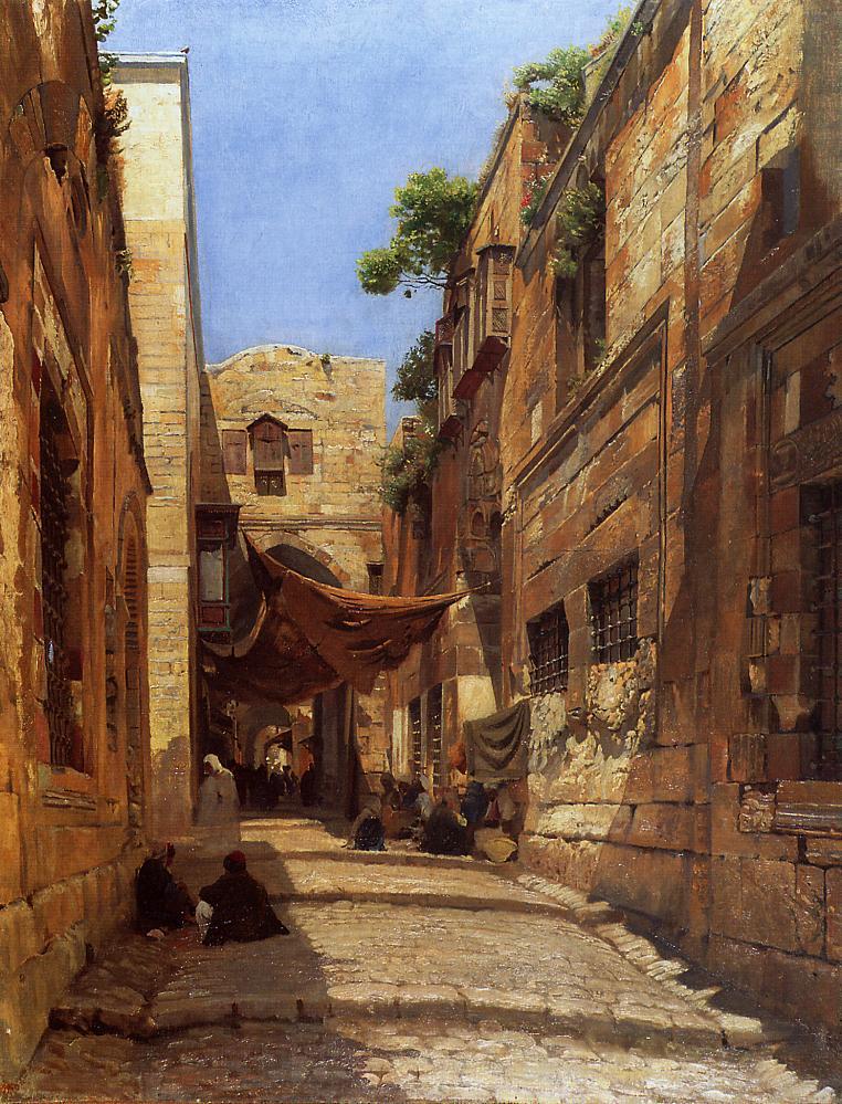 David Street in Jerusalem, vintage artwork by Gustav Bauernfeind, 12x8" (A4) Poster