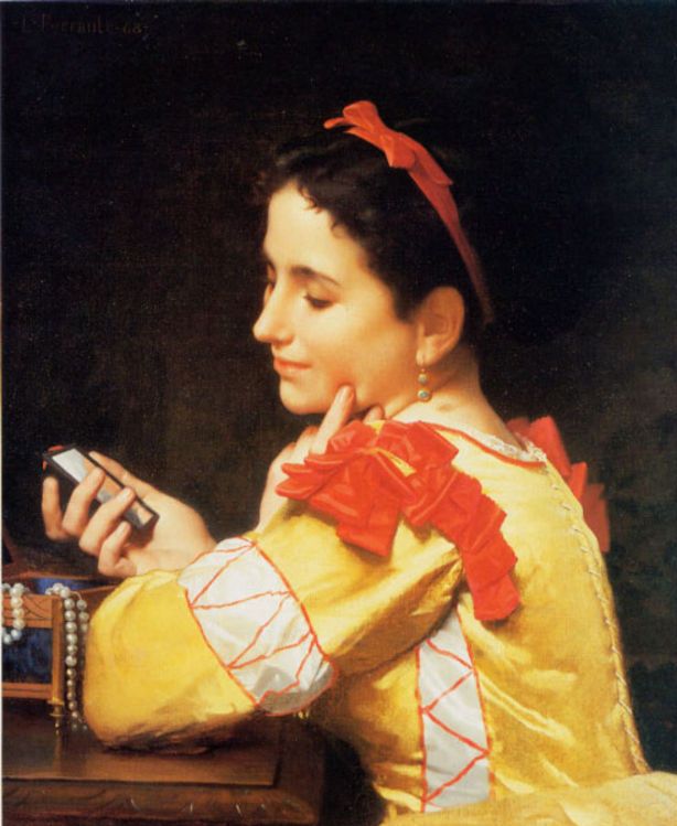 Lady Looking in a Hand Mirror, vintage artwork by Leon-Jean-Basile Perrault, 12x8" (A4) Poster