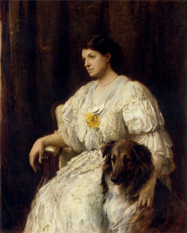 Portrait of a Lady with her Collie, vintage artwork by Heywood Hardy, 12x8" (A4) Poster