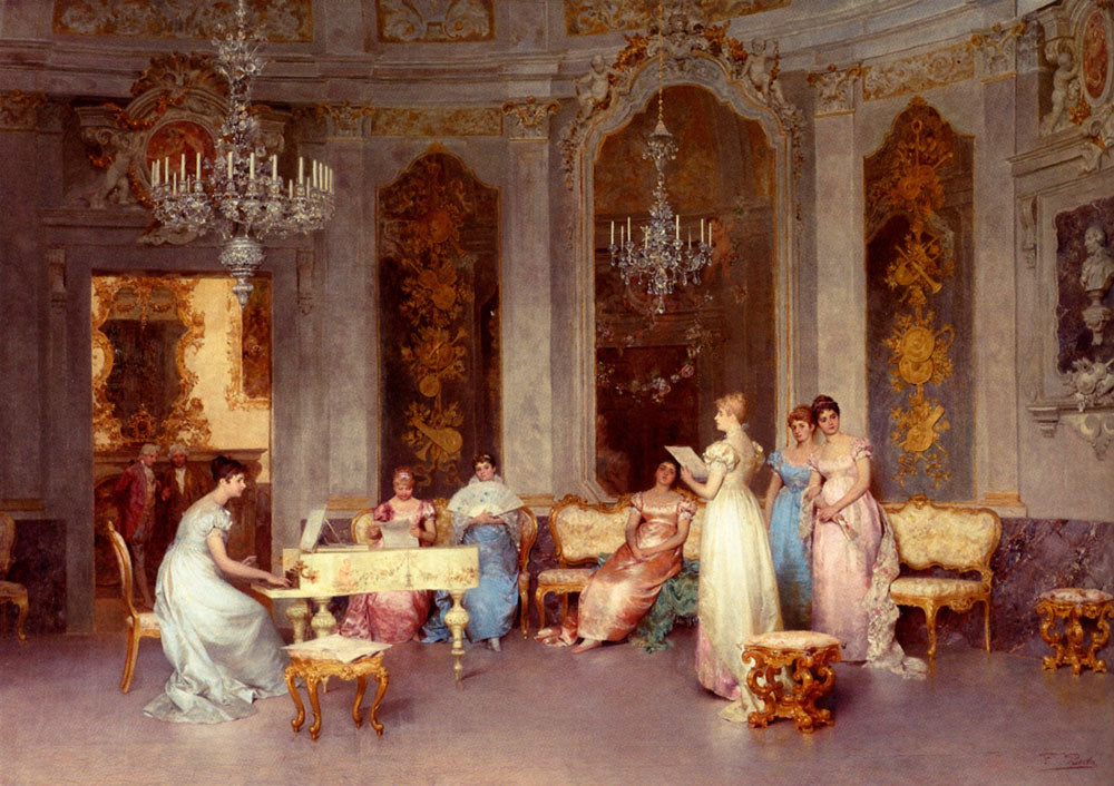 Parlor Scene, vintage artwork by Francesco Beda, 12x8" (A4) Poster