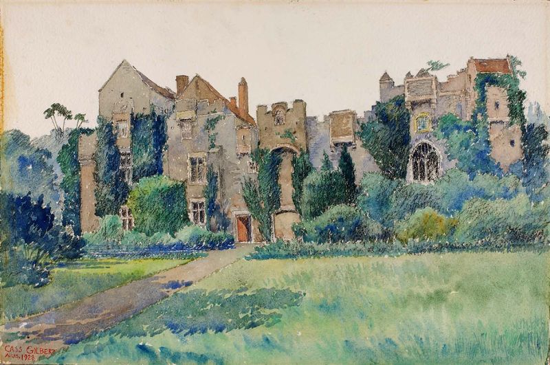 Compton Castle, Devonshire, England, vintage artwork by Cass Gilbert, 12x8" (A4) Poster
