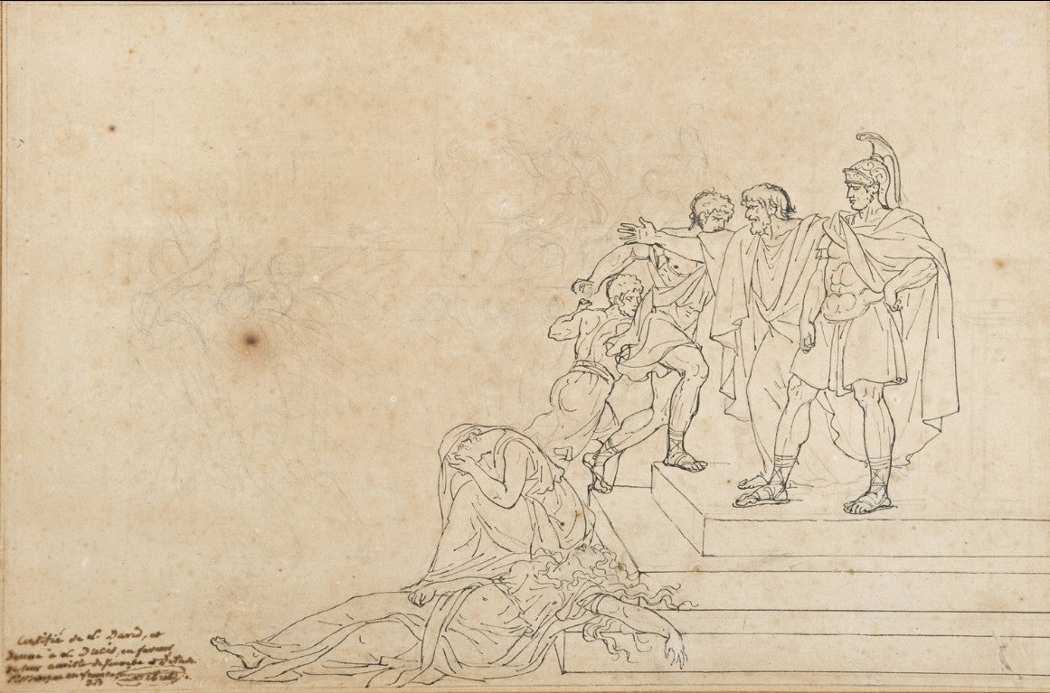 Elder Horatius Defending his Son (first version), vintage artwork by Jacques-Louis David, 12x8" (A4) Poster