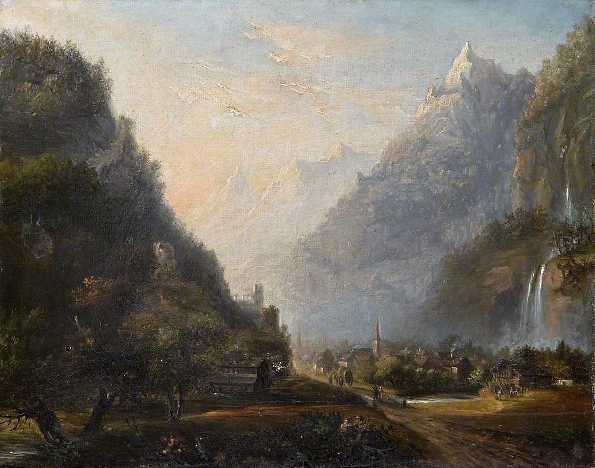 Subalpine Mountain Scenery with a Valley, vintage artwork by Henrietta Chatterton, A3 (16x12") Poster Print