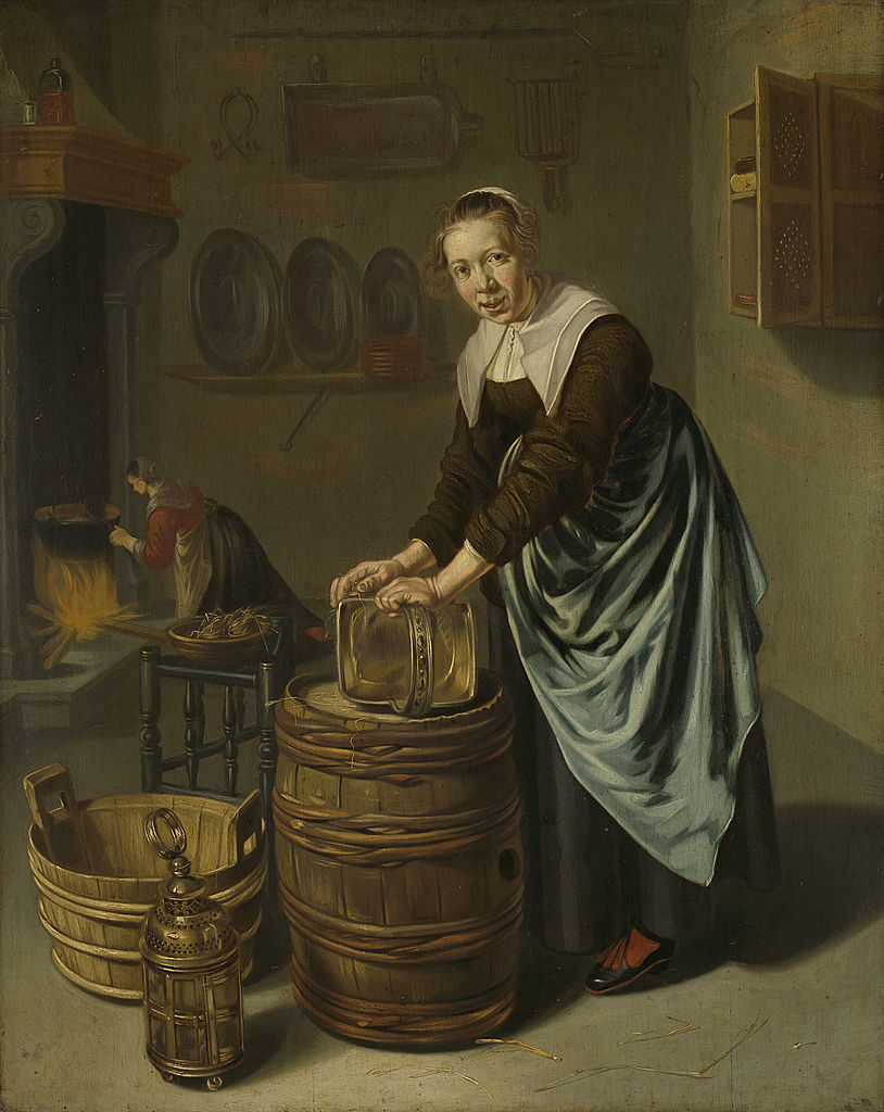 Woman scouring a vessel, vintage artwork by Willem van Odekercken, 12x8" (A4) Poster