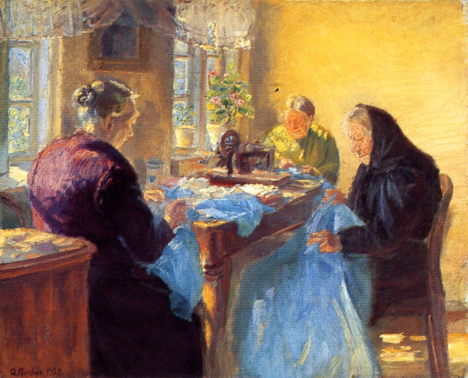 Three Old Seamstresses, vintage artwork by Anna Ancher, 12x8" (A4) Poster