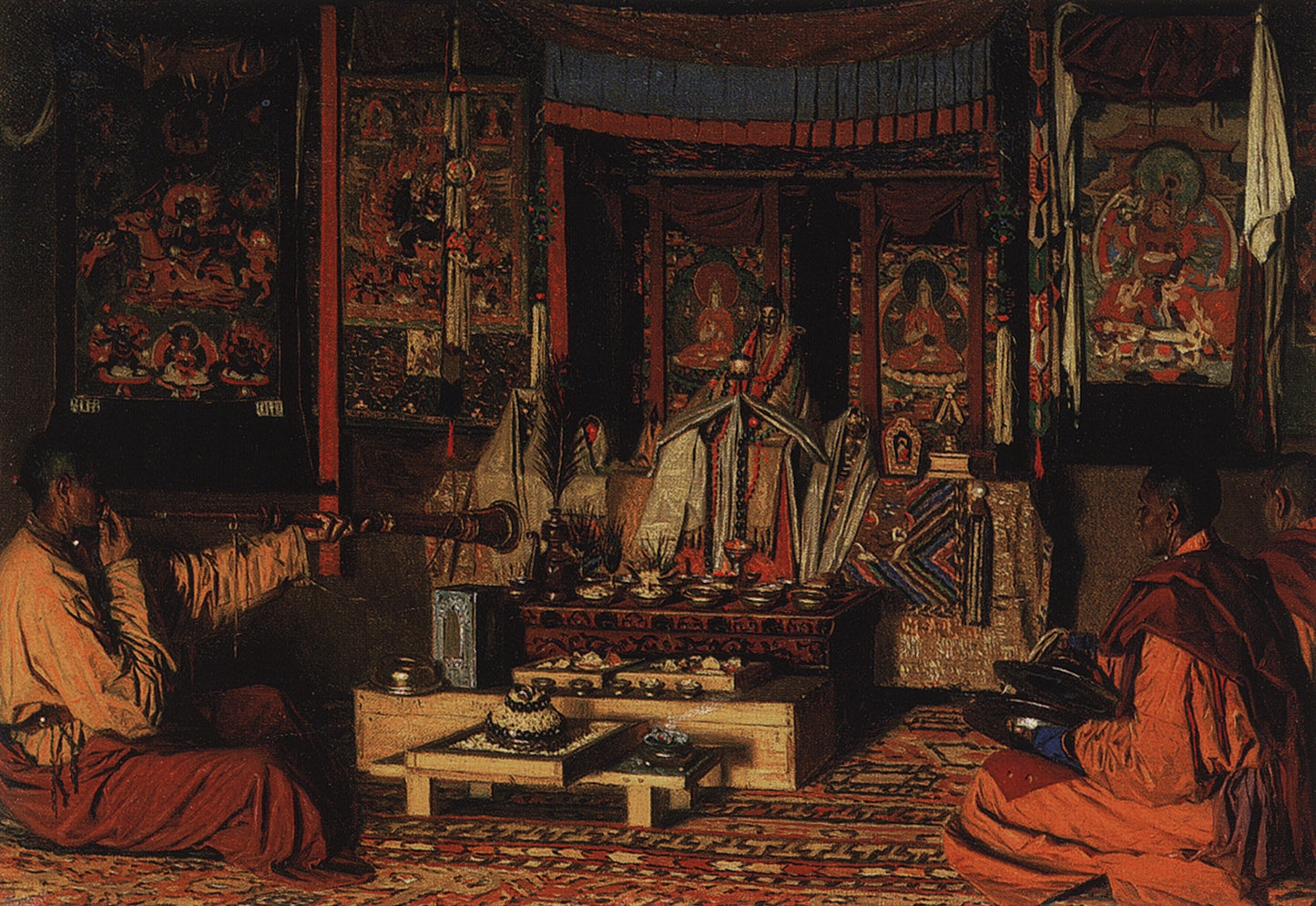 Kalmyk Praying Room, vintage artwork by Vasily Vasilevich Vereshchagin, 12x8" (A4) Poster