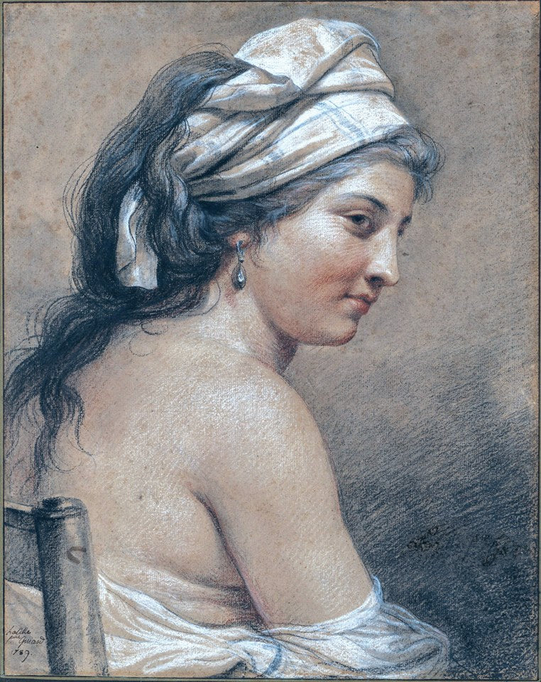 Study of a Seated Woman Seen from Behind, vintage artwork by Adelaïde Labille-Guiard, 12x8" (A4) Poster