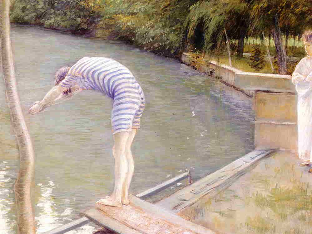 Bathers, Banks of the Yerres, vintage artwork by Gustave Caillebotte, 12x8" (A4) Poster