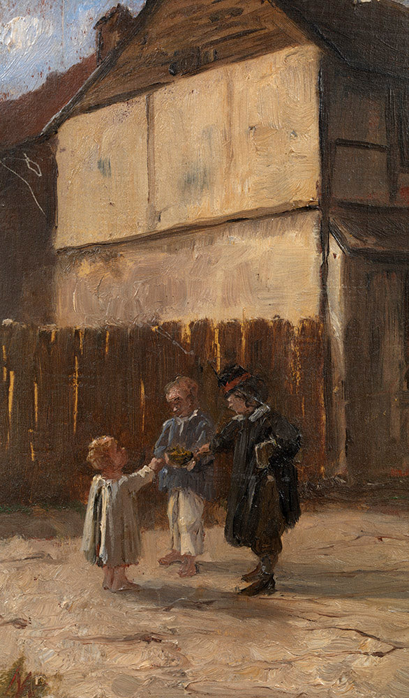 Boys in a Yard, vintage artwork by Marie Bashkirtseff, 12x8" (A4) Poster