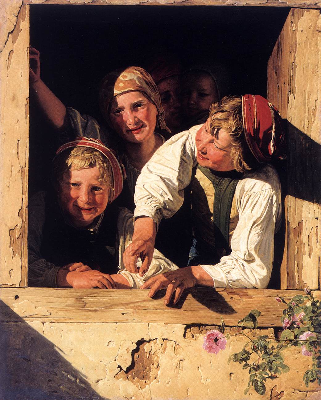 Children at the Window, vintage artwork by Ferdinand Georg Waldmüller, A3 (16x12") Poster Print