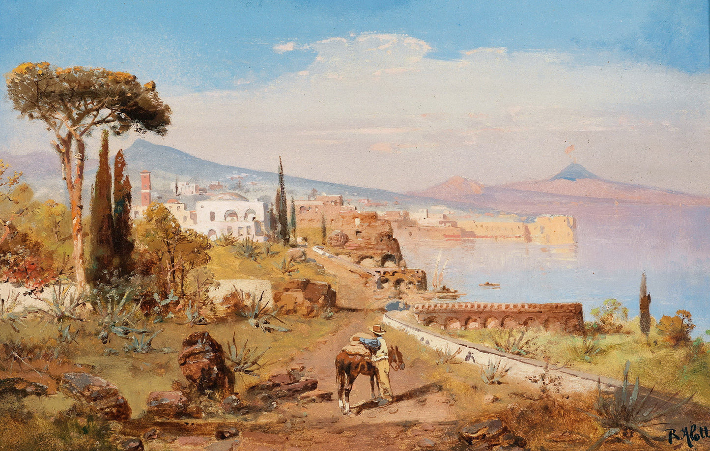 Naples Scene, vintage artwork by Robert Alott, 12x8" (A4) Poster