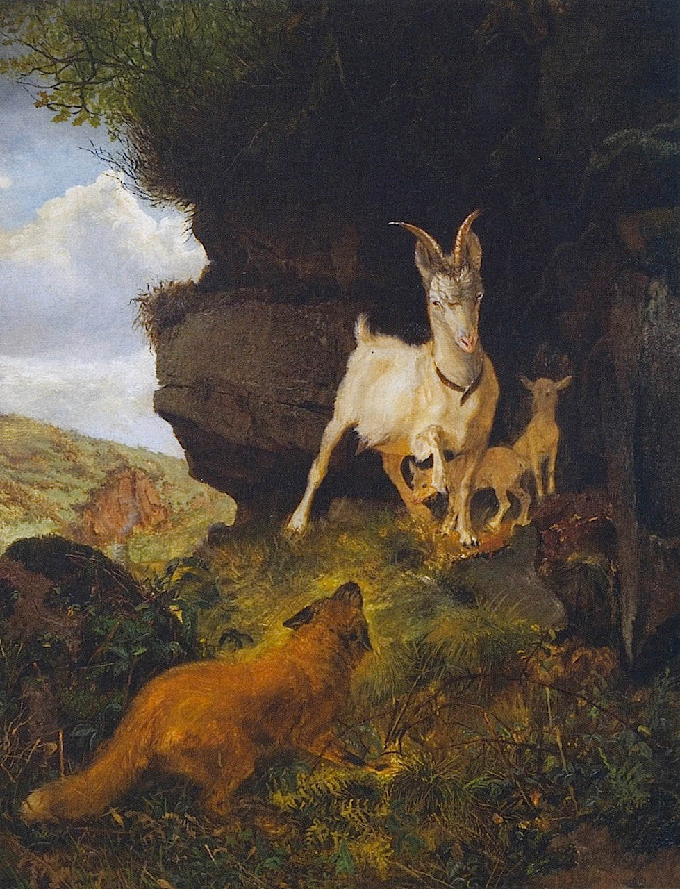 Fox and Goats, vintage artwork by Ernest Thompson Seton, 12x8" (A4) Poster