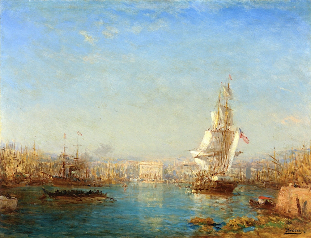 The Entrance to the Canal, Marseille, vintage artwork by Felix-Francois-Georges-Philbert Ziem, 12x8" (A4) Poster