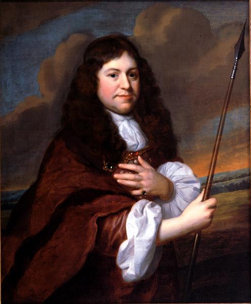 Portrait of a Man with a Spear, vintage artwork by Isaack Luttichuys, 12x8" (A4) Poster