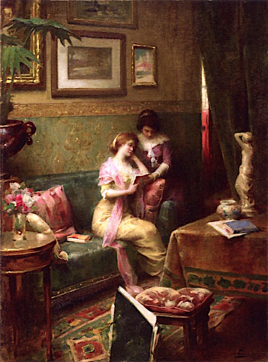 Reading in the Living Room by Henri Adrien Tanoux,A3(16x12")Poster