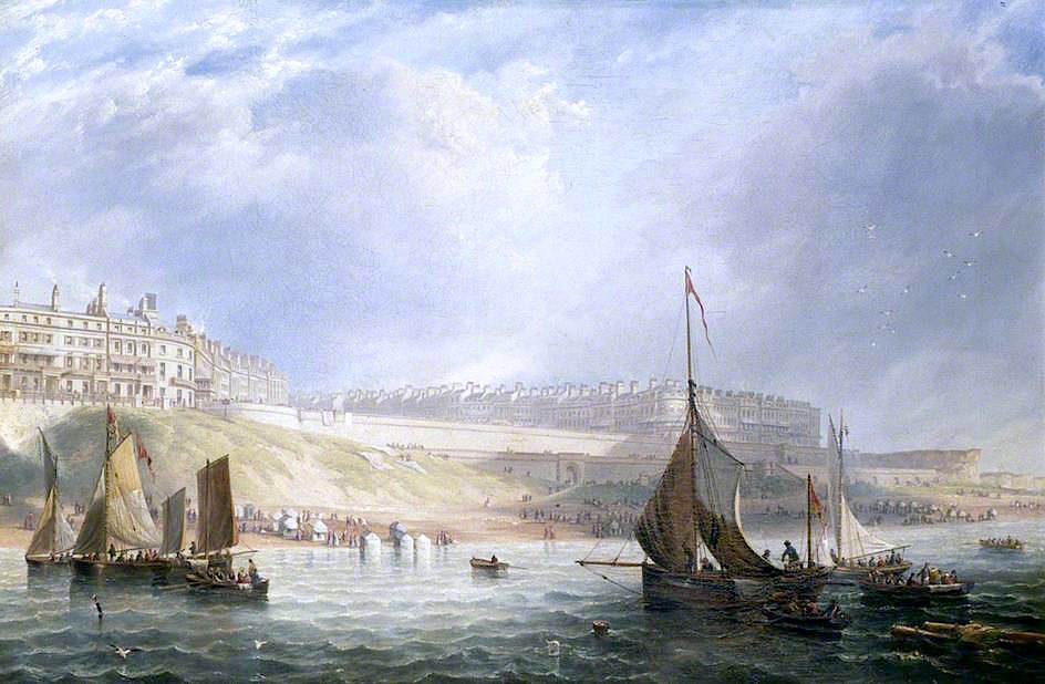 Kemp Town, Brighton, East Sussex, from the Sea, vintage artwork by John Wilson Carmichael, A3 (16x12") Poster Print