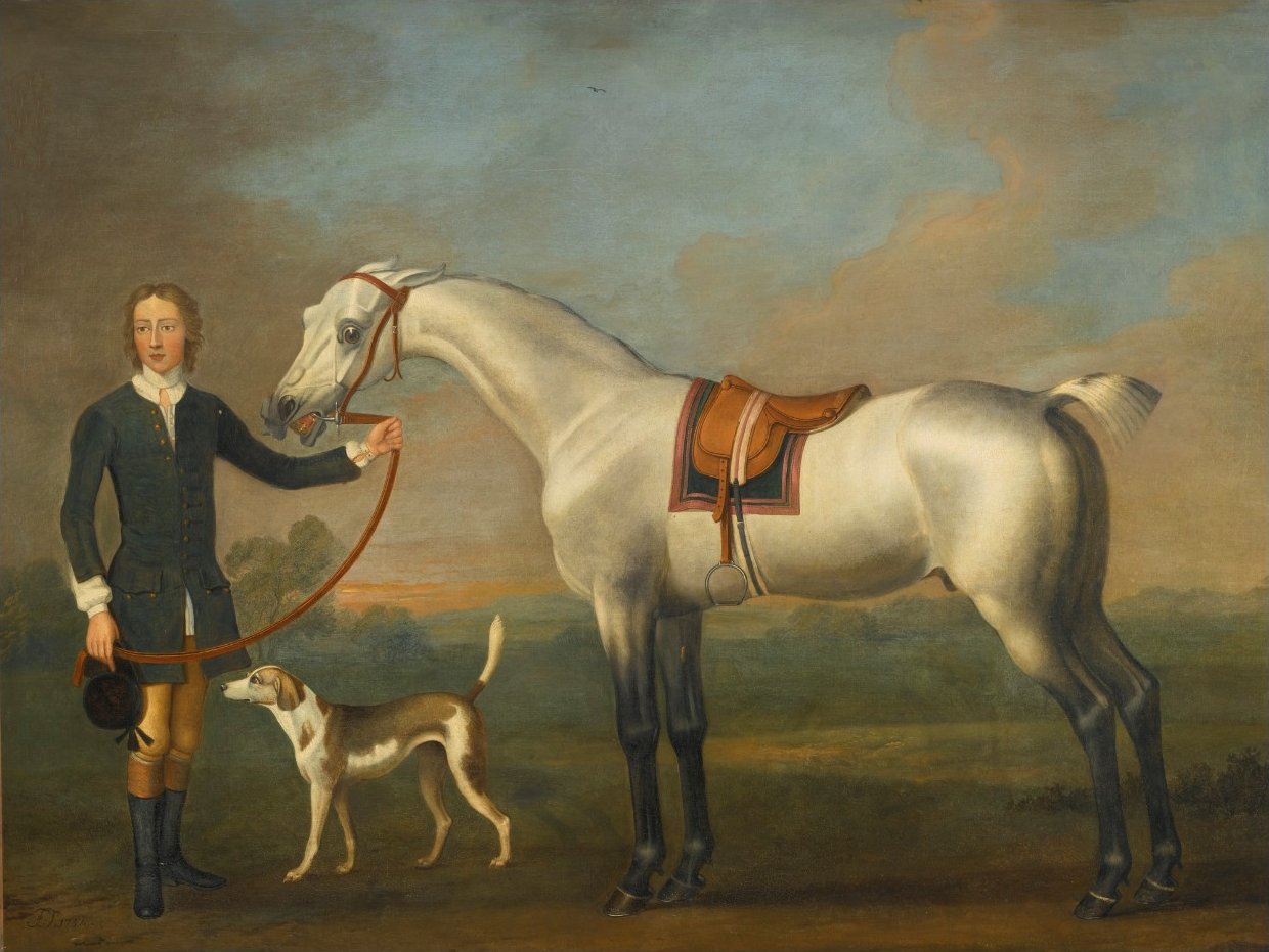 A Gray Hunter Held by a Groom, vintage artwork by Thomas Spencer, 12x8" (A4) Poster