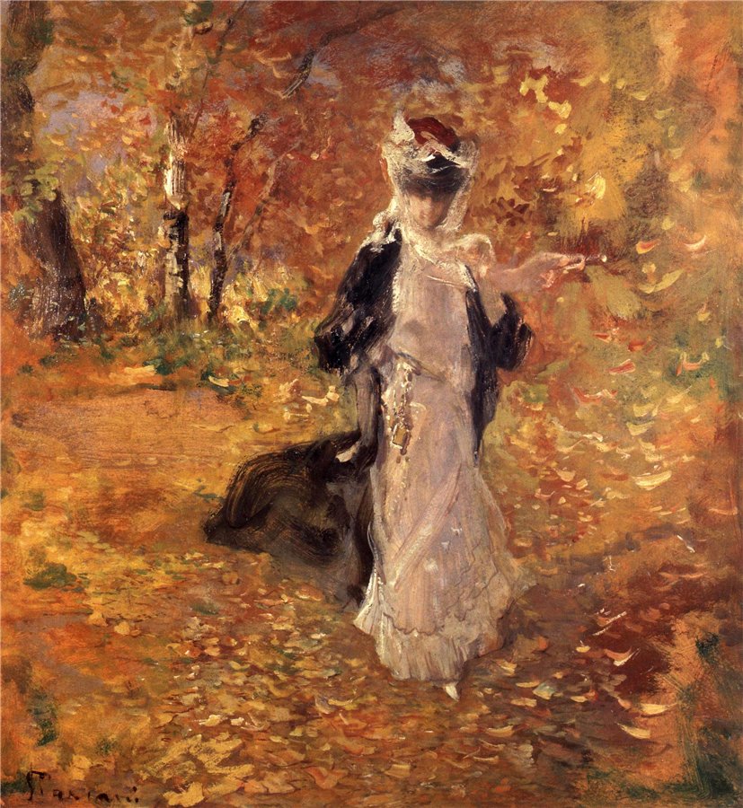 Autumn. The Fall of the Leaves, vintage artwork by Pompeo Mariani, 12x8" (A4) Poster