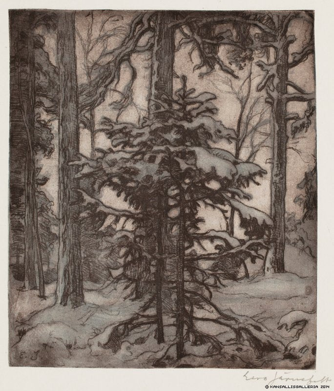 Snowy Forest, vintage artwork by Eero Järnefelt, 12x8" (A4) Poster