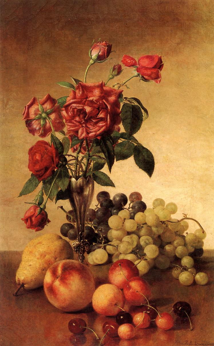 Still Life with Roses and Fruit, vintage artwork by Robert Spear Dunning, 12x8" (A4) Poster