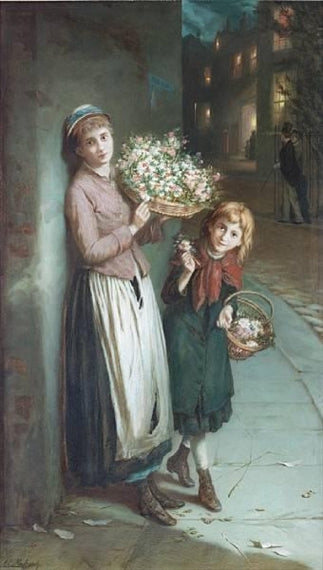 Flower Girls - A Summer’s Night, vintage artwork by Augustus Edwin Mulready, 12x8" (A4) Poster