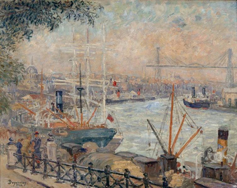 The Port at Nantes, vintage artwork by Emile Alfred Dezaunay, 12x8" (A4) Poster