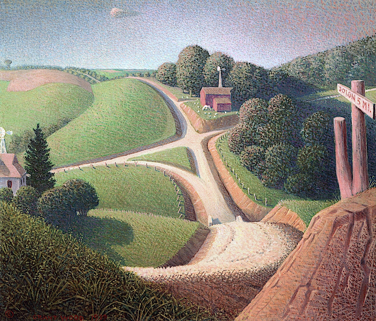 New Road, vintage artwork by Grant Wood, 12x8" (A4) Poster