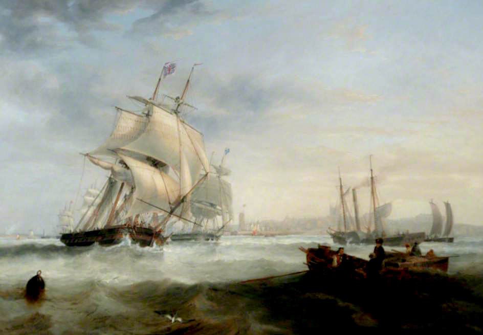 Shipping off Hartlepool, Tees Valley, vintage artwork by John Wilson Carmichael, A3 (16x12") Poster Print