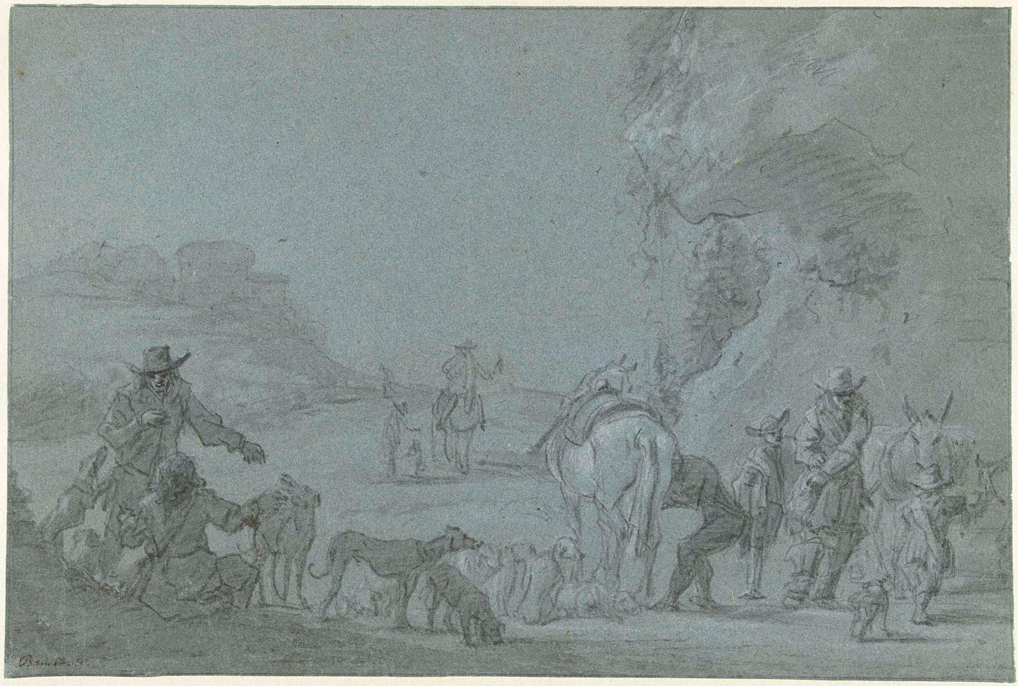 Hunting Company out of Rome, vintage artwork by Jan Asselijn, 12x8" (A4) Poster