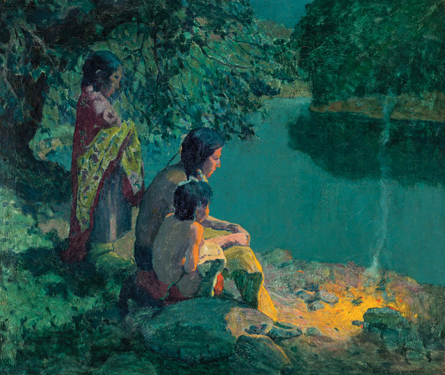 A River Camp, Moonlight by Eanger Irving Couse,A3(16x12")Poster