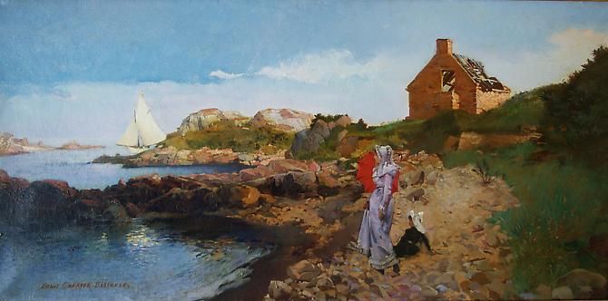 At the Seaside, Normandy, vintage artwork by Louis-Robert Carrier-Belleuse, 12x8" (A4) Poster