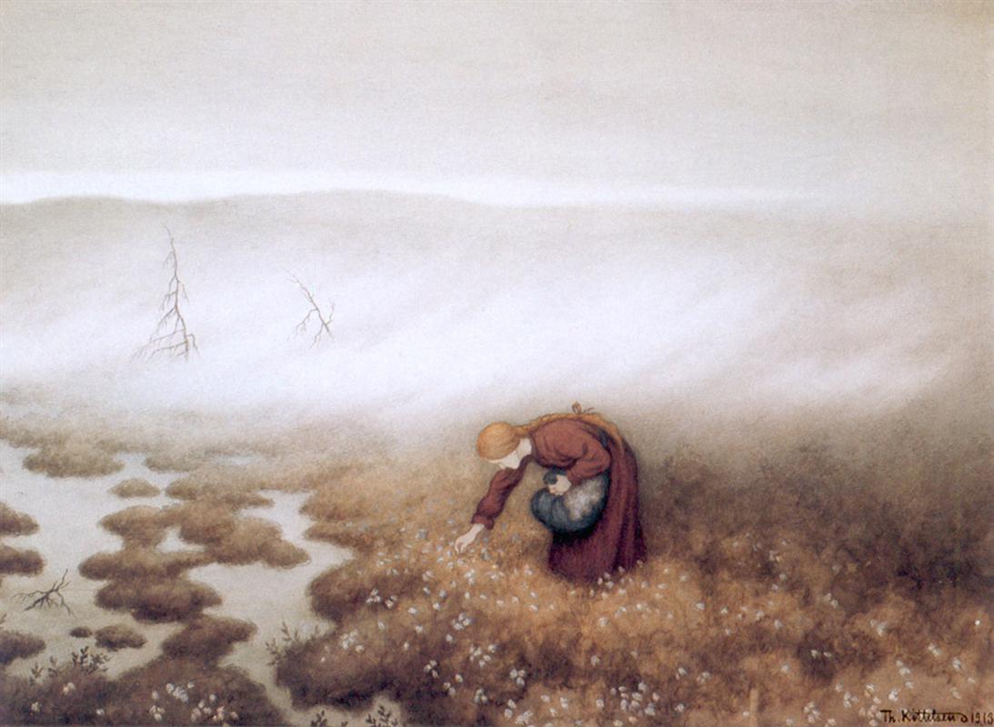 Princess Collecting Cotton, vintage artwork by Theodor Severin Kittelsen, 12x8" (A4) Poster
