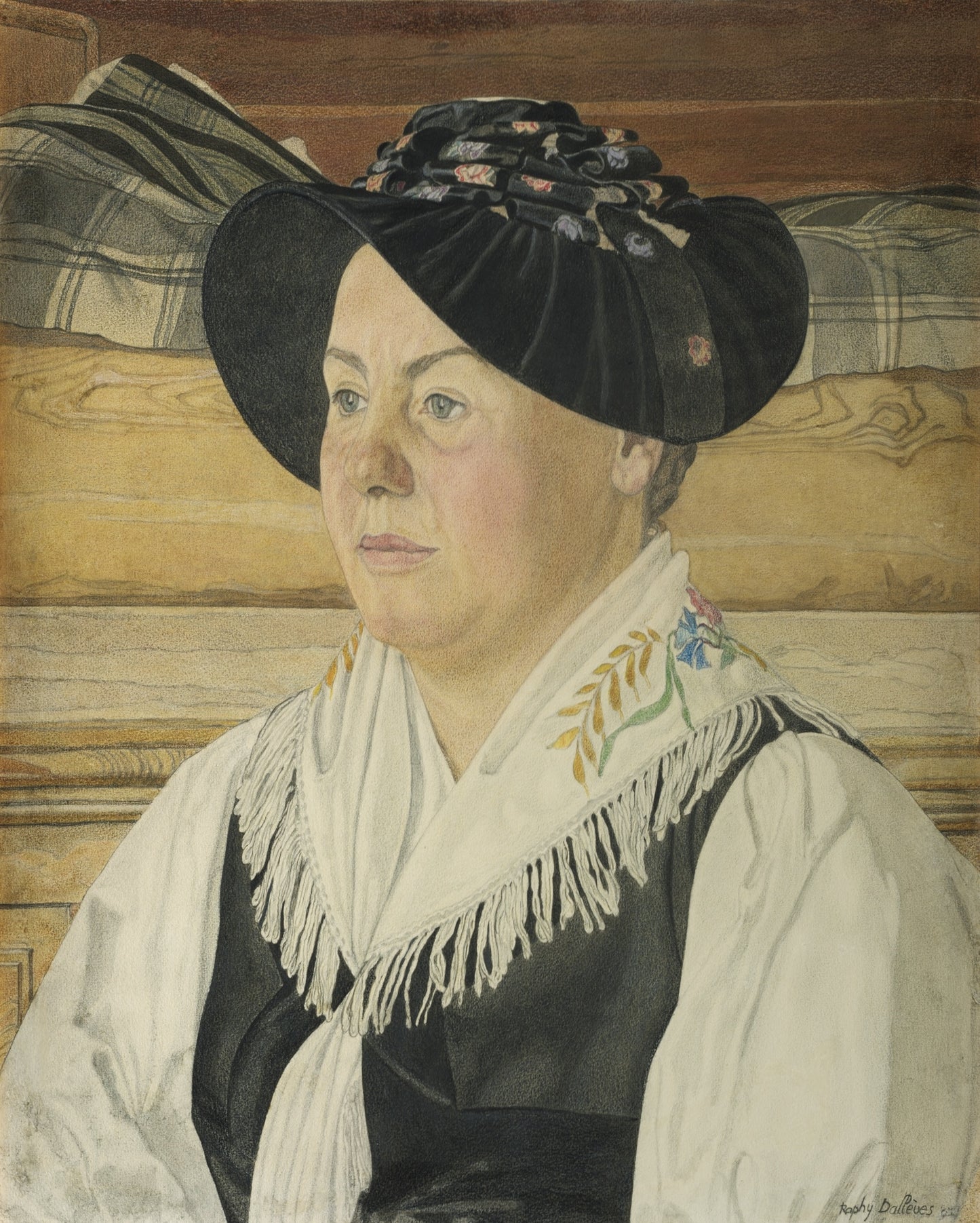 Valaisanne in Traditional Costume, vintage artwork by Raphy Dalleves, 12x8" (A4) Poster