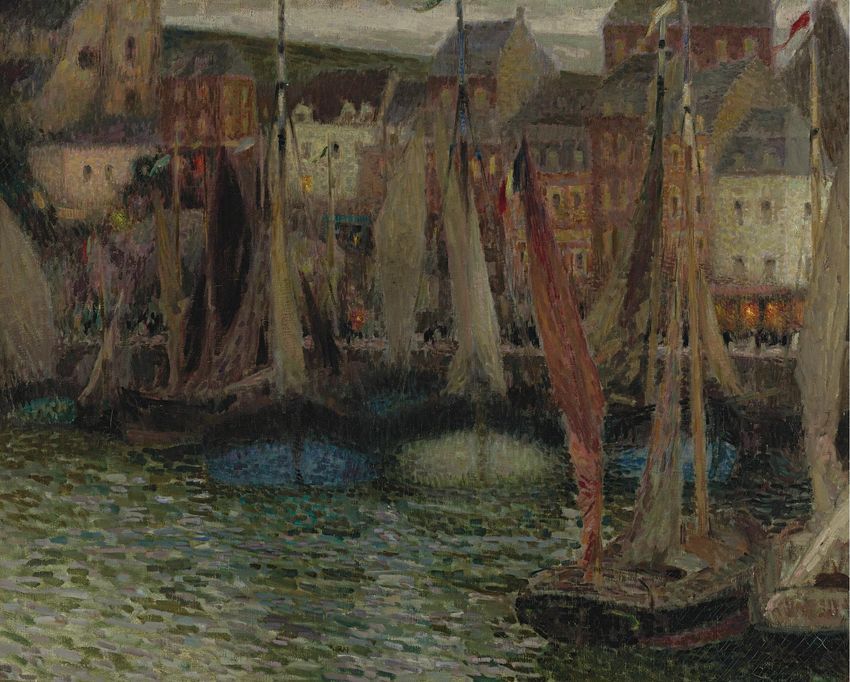 Boats in Treport, vintage artwork by Henri Le Sidaner, 12x8" (A4) Poster