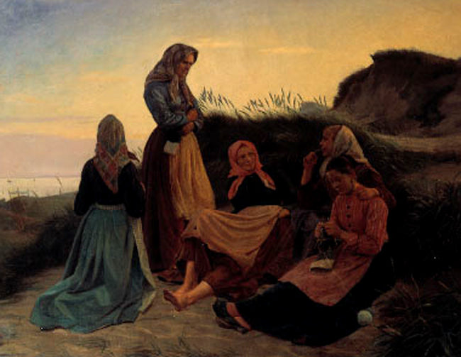 Fisherwomen on a Summer Eve, vintage artwork by Michael Peter Ancher, 12x8" (A4) Poster