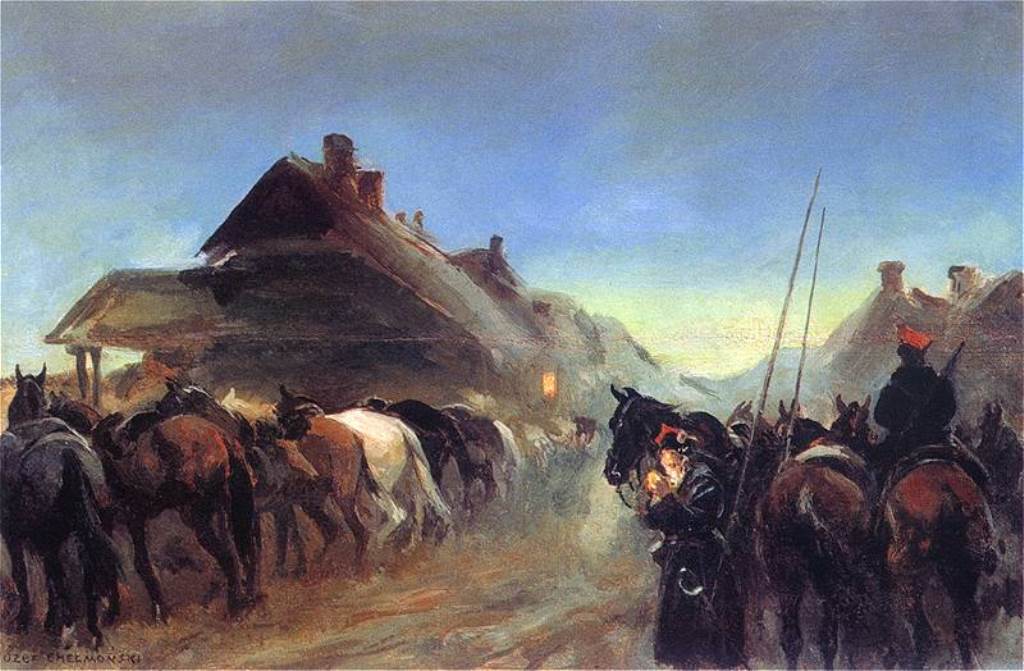 Insurgents on stop, vintage artwork by Jozef Marian Chelmonski, 12x8" (A4) Poster