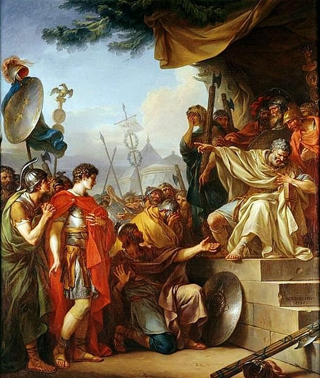 Consul Manlius Torquatus Sacrificing his Son to Bring Back Discipline in the Army, vintage artwork by Jean-Simon Berthelemy, 12x8" (A4) Poster