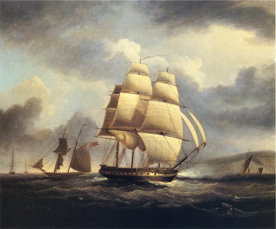 Frigate on the Thames, vintage artwork by James E. Buttersworth, A3 (16x12") Poster Print