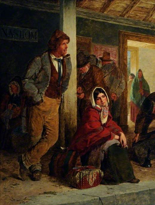 Irish Emigrants Waiting for the Train, vintage artwork by Erskine Nicol, 12x8" (A4) Poster